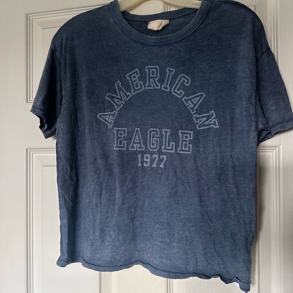 American Eagle Outfitters Blue Washed Graphic Crop Tee